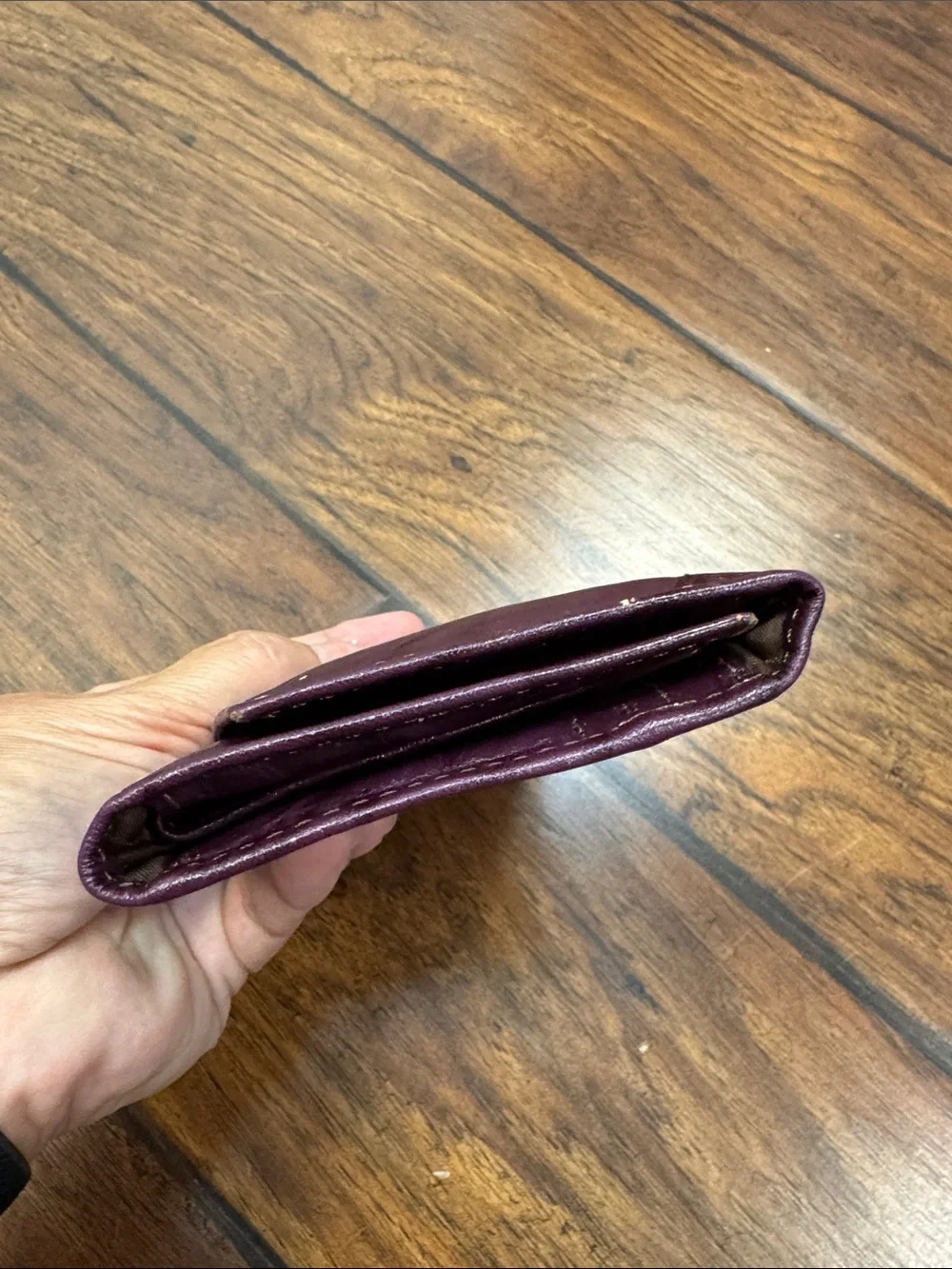 Burgundy Plum Tri Fold Wallet Clutch Organizer Snap Zip Pocket
